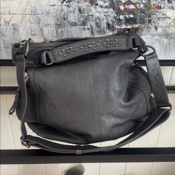 Banana Republic Handbags - Banana Republic Metallic Gray Goat Leather Crossbody Bag – Studded Strap